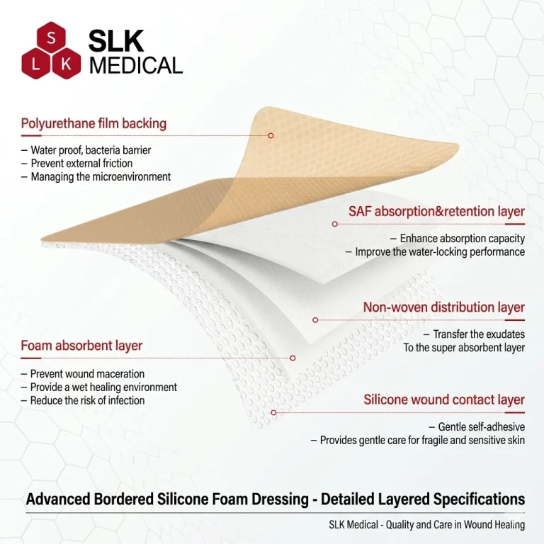 Advanced 5-Layer Bordered Silicone Foam Dressing Structure and Specifications | SLK Medical