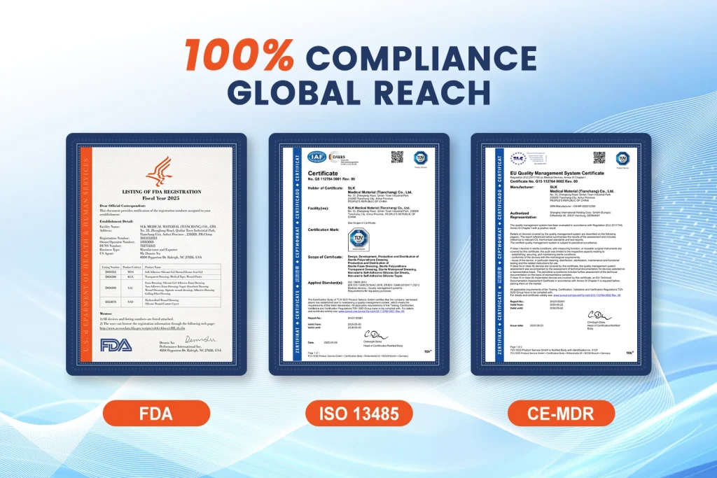 FDA CE and ISO 13485 certifications for SLK Medical wound care products