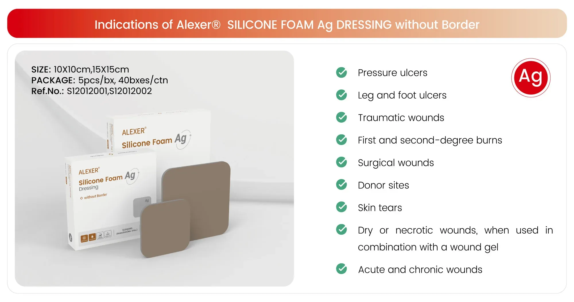 Silicone Foam Ag Dressing- without Border