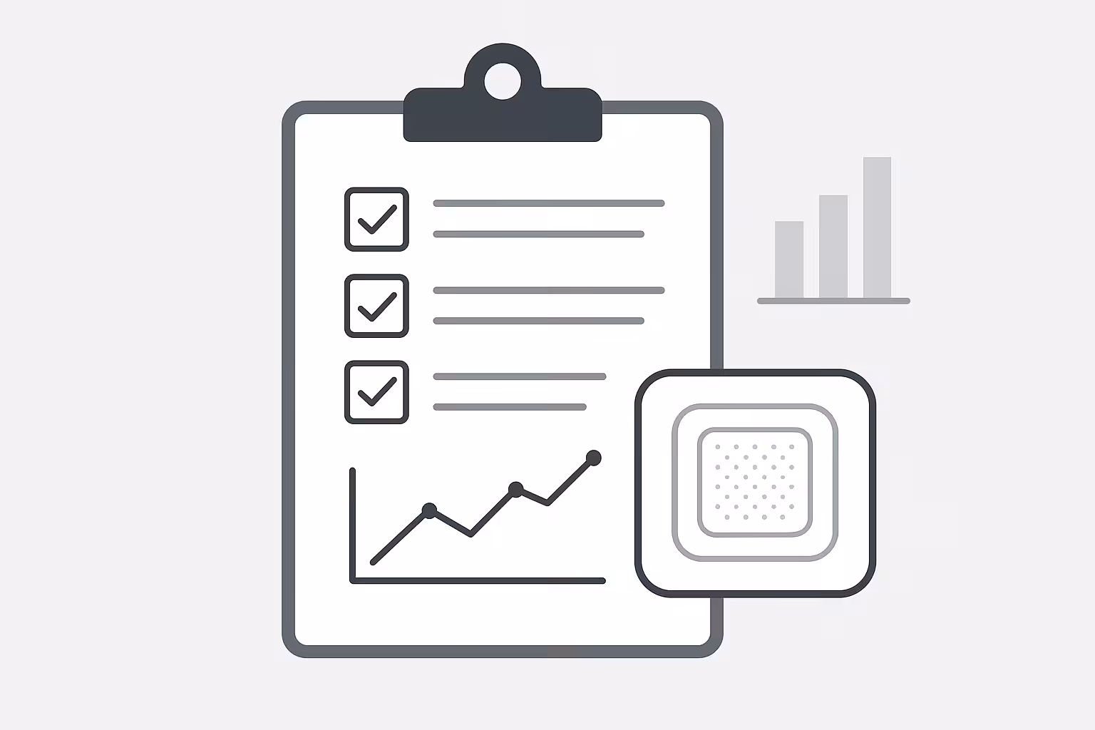 Clipboard checklist and charts illustrating real-world outcomes of silicone foam dressings