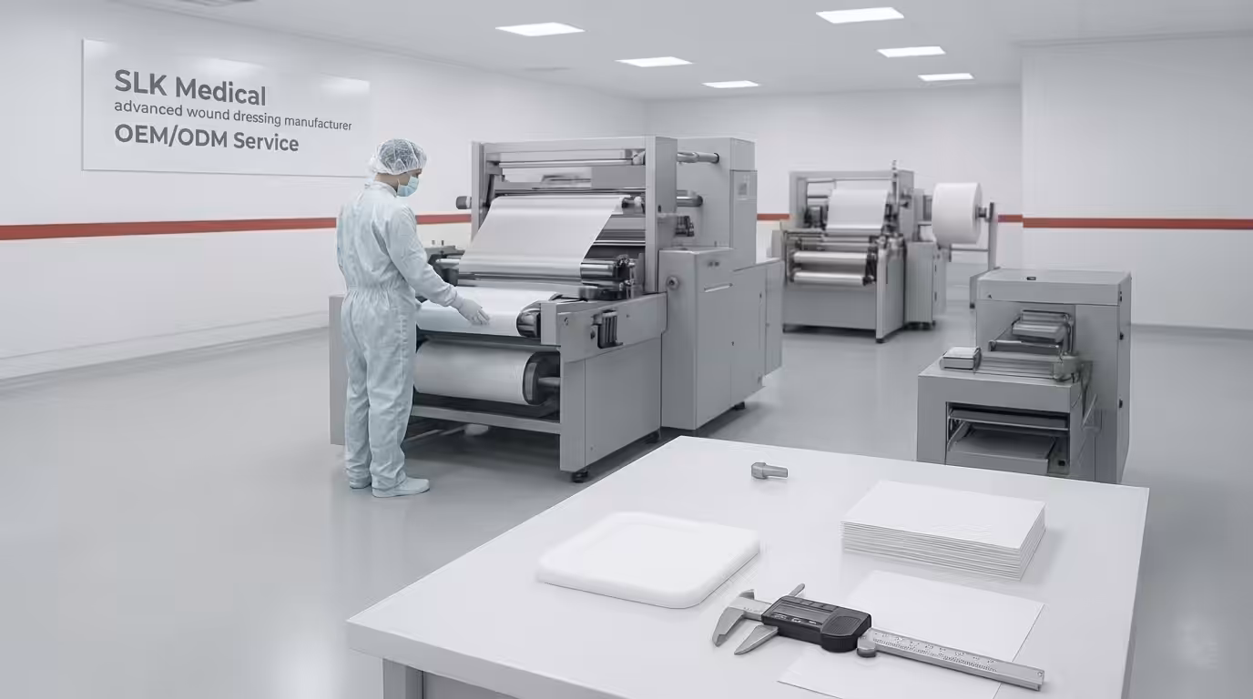 Medical dressing factory in China producing silicone foam dressings with quality control checks
