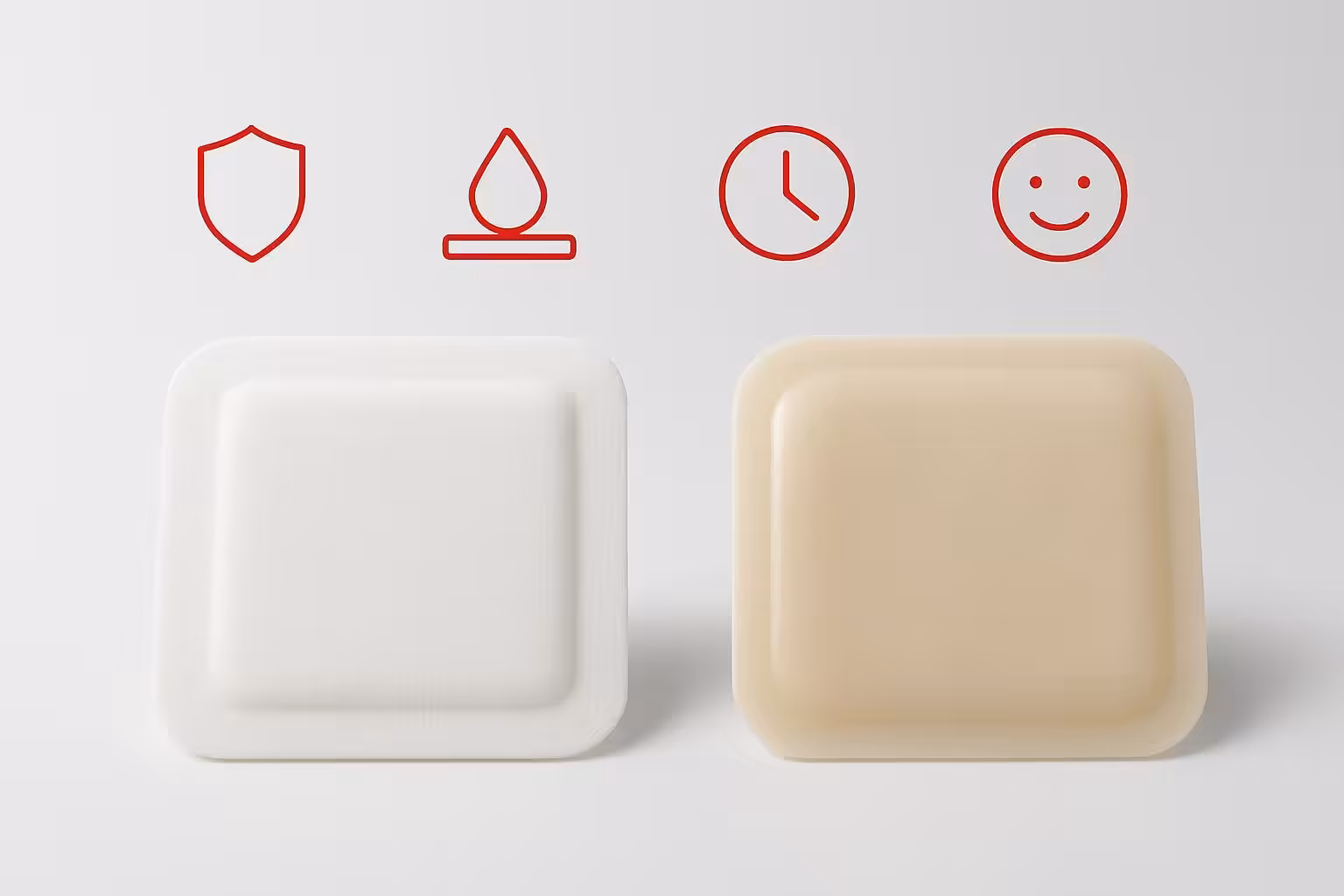 Silicone foam vs hydrocolloid dressings comparison visual with clinical icons