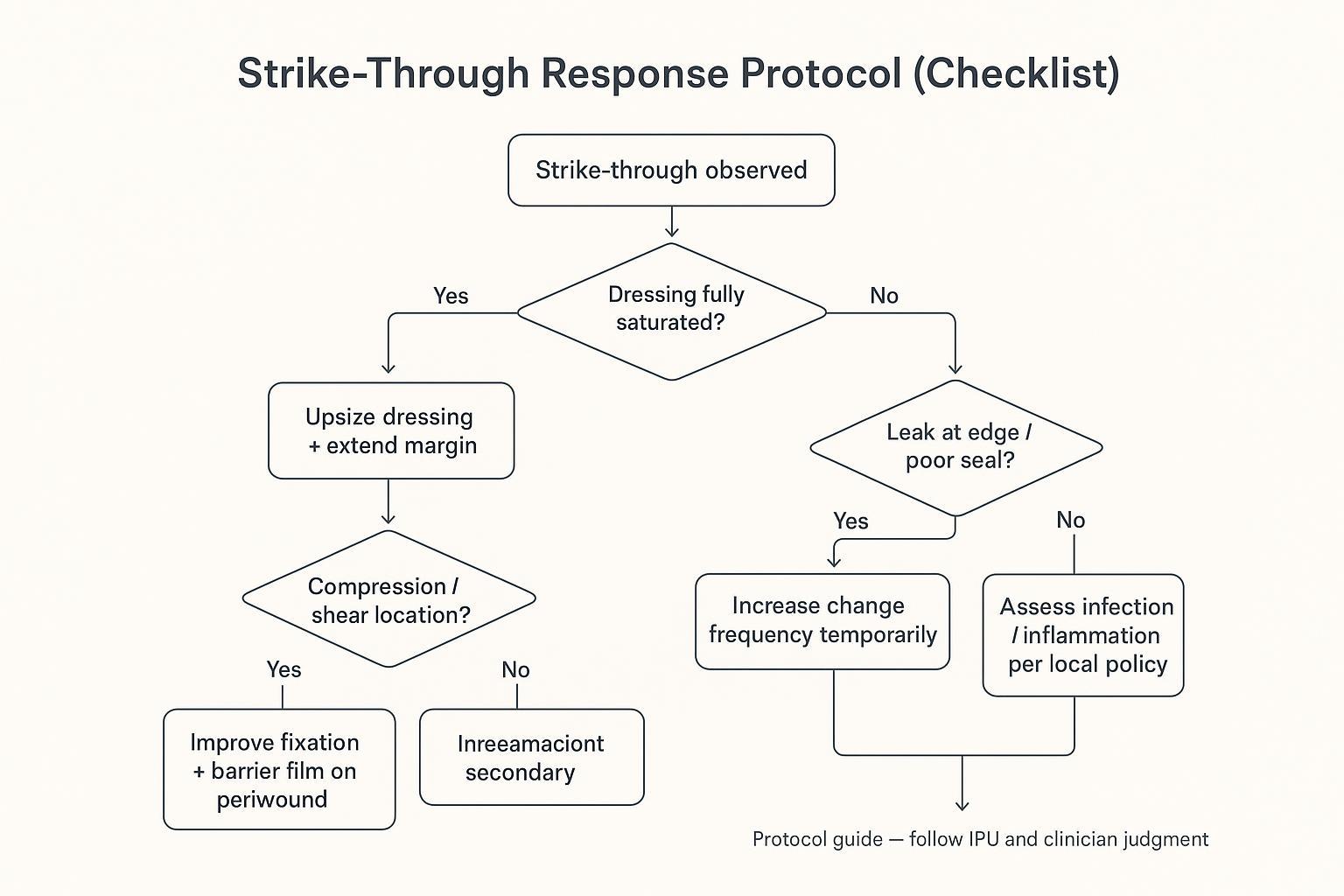 Strike-through response protocol flowchart for clinicians and value analysis teams.