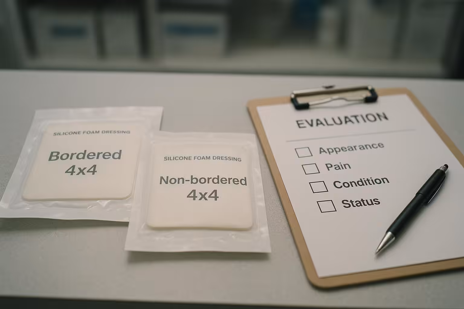Bordered vs non-bordered silicone foam 4x4 comparison setup with evaluation checklist