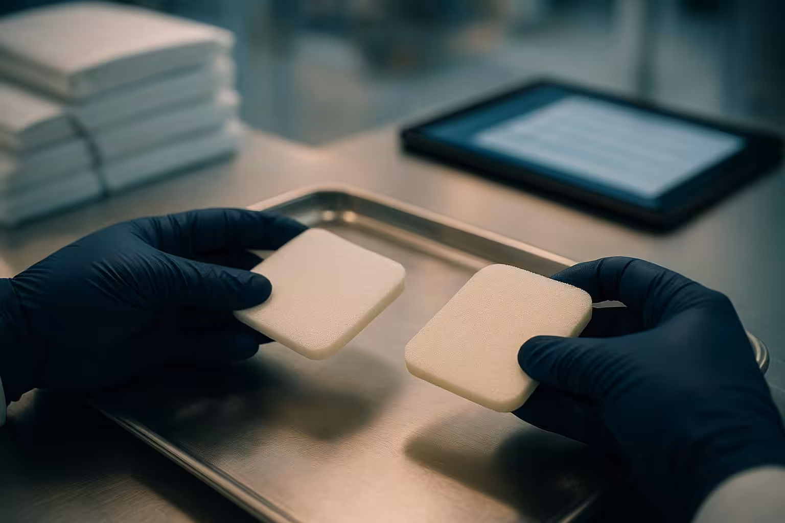 Procurement team reviewing ISO 13485 certificates and validation reports from foam wound dressing OEM manufacturers
